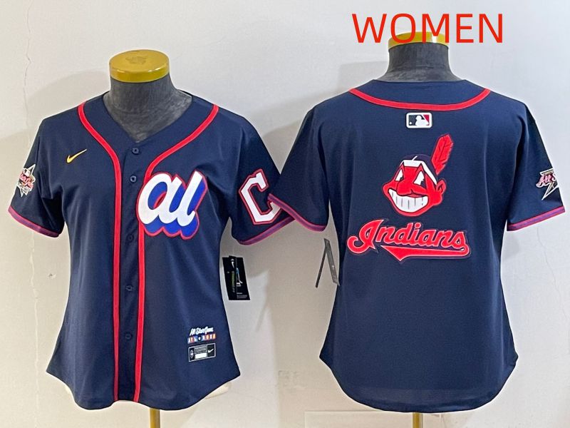 Women 2025 Cleveland Indians Blank Drak Blue All star Nike MLB Jersey style 03->women mlb jersey->Women Jersey
